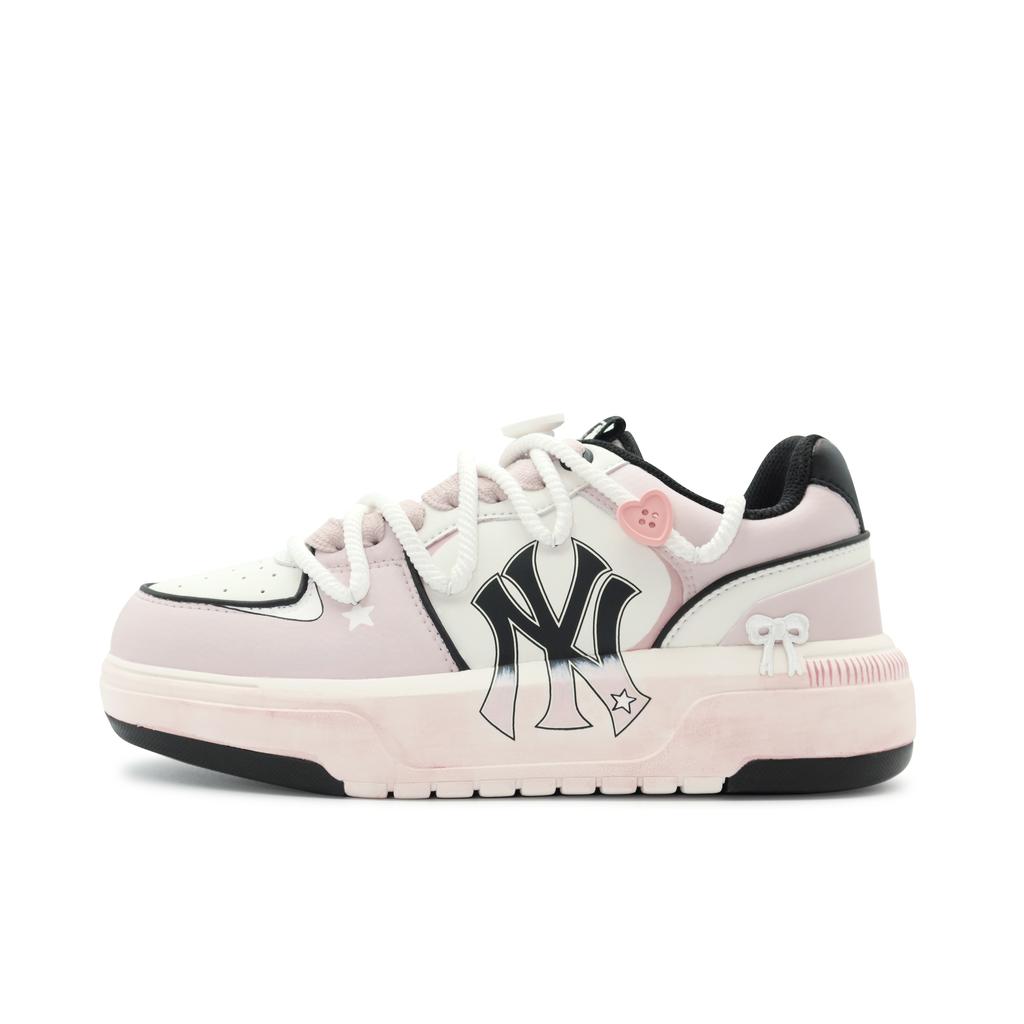 MLB Klobige Liner Rutschfest Abriebfest Niedrig geschnitten Skateboard-Schuhe Unisex Rosa Weiß 3ASXCA12N-50WHS(Team186-)