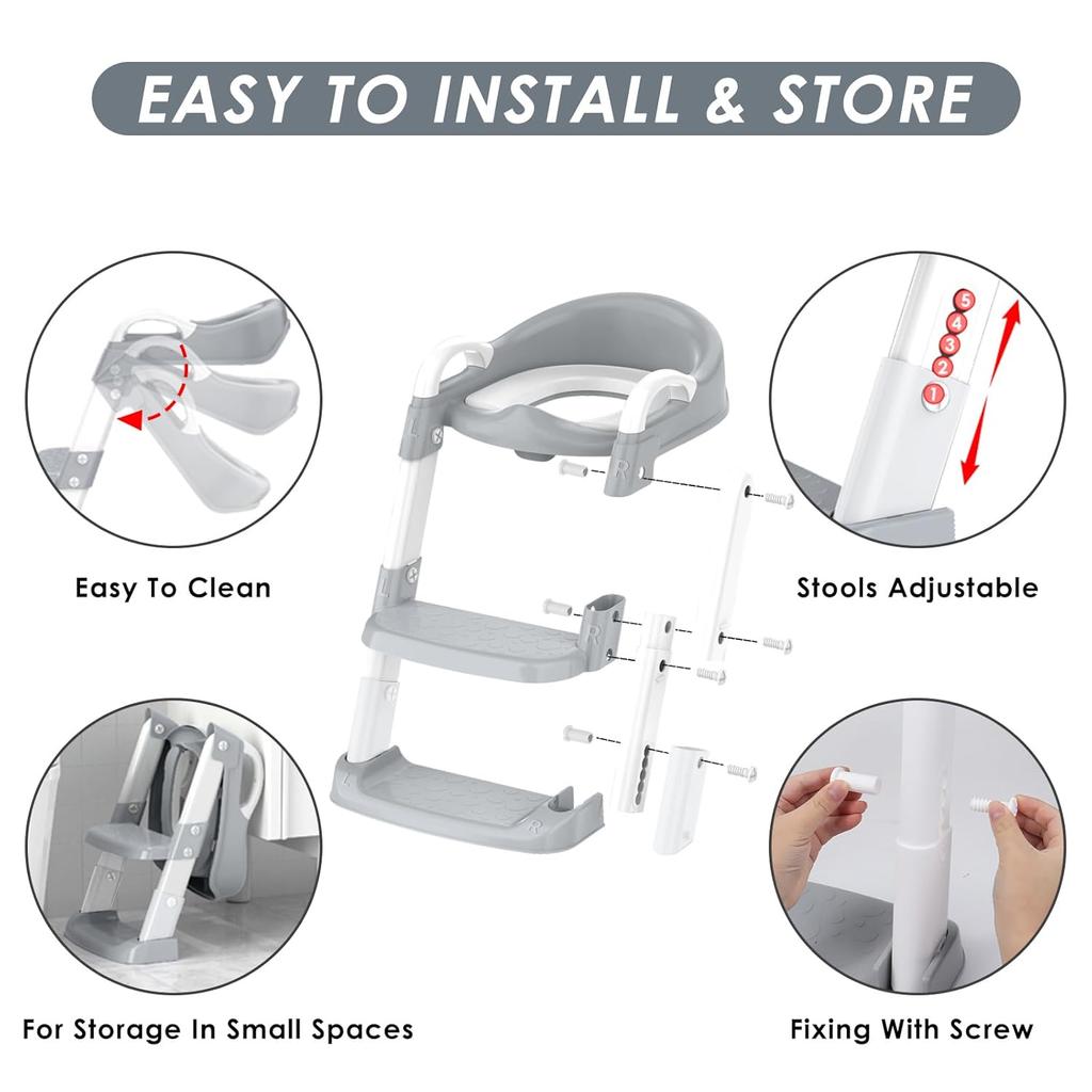 Potty Training Seat with Step Stool Ladder, Toddler Potty Training Toilet for Boys Kids, Potty Chair Adjustable Potty Seat for Toilet with Anti-Slip