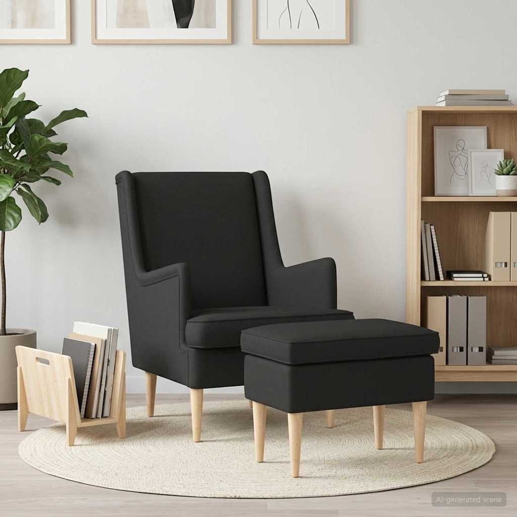 Armchair with Footstool 2 pcs. Black Fabric