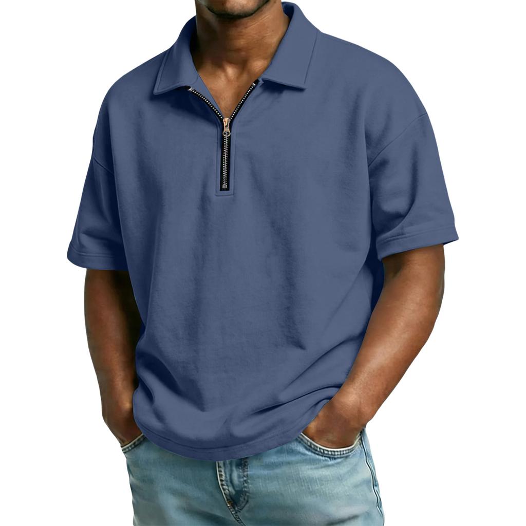 Men's Casual Collared Zipper Neck Short-Sleeve Top