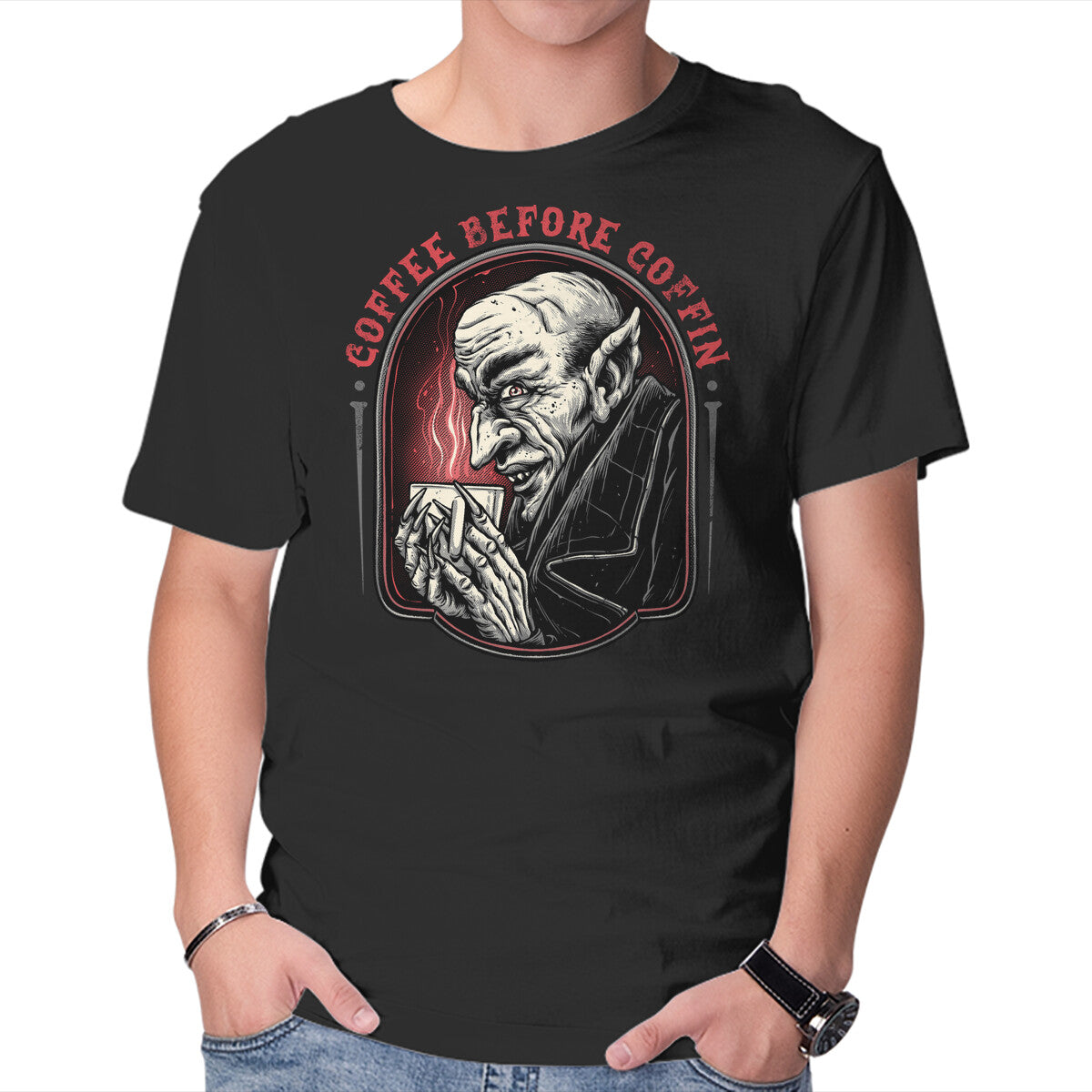 Unisex Crew Neck T-Shirt Coffee Before Coffin Graphic Short Sleeve Casual Tee XXL