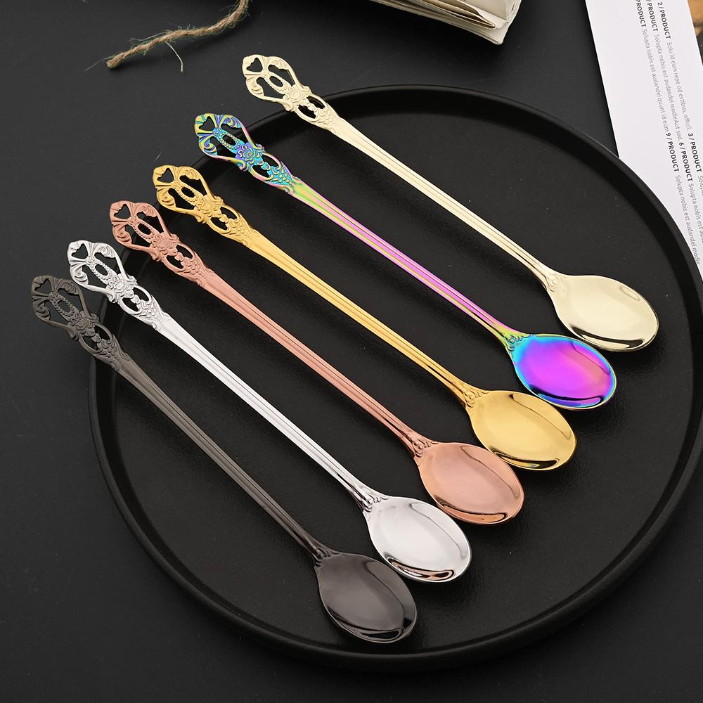4Pcs Stainless Steel Long-Handled Ice Teaspoon Coffee Spoon Ice Cream Stirring Spoon Kitchen Accessories Tableware Set