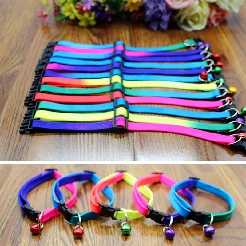 Random Candy Color Quick Release Collar Pet Dog and Cat Nylon with Bell Adjustable Leash Accessory 1 Pc