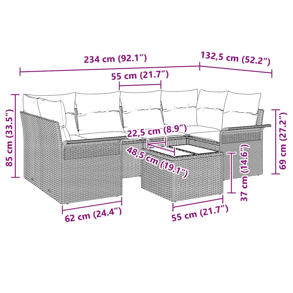 Garden Sofa Set with Cushions 7 Pcs Beige Poly Rattan