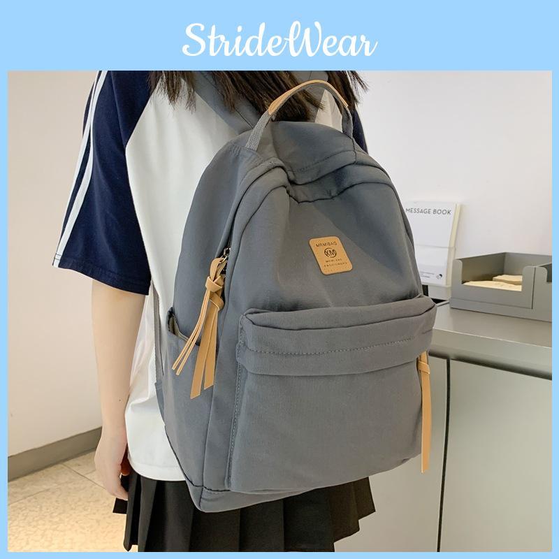 Letter Xm Pattern Solid Color Backpack Casual Student Schoolbag Bag Lightweight