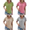 Yousheng Women T-shirt V-Neck Short Sleeve Loose Fit Tee Shirt Buttons Decor Solid Color Pullover Tops Daily Wear
