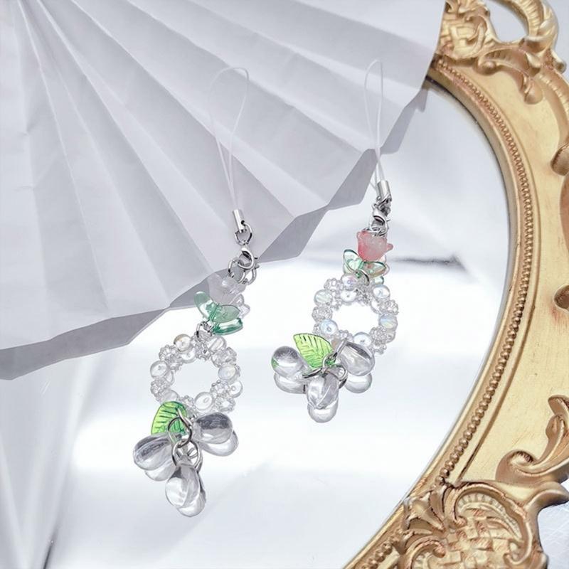 Lovely Small Flower Waterdrop Phone Charm Straps Car Keys Hanging Pendants Y2K Bag Decoration Lanyard Purse Accessories