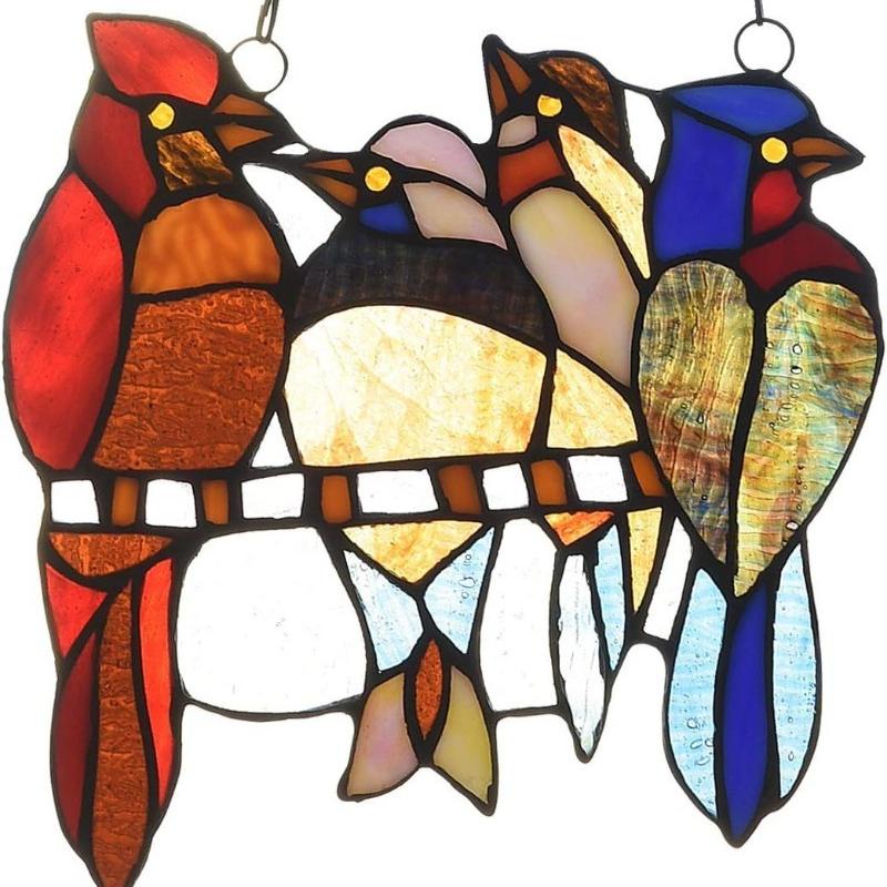 Stained Glass Birds Window Hangings,Suncatcher Cardinal Window Hanging Double Side Decor,Tiffany Style Bird Lovers Gifts Decor