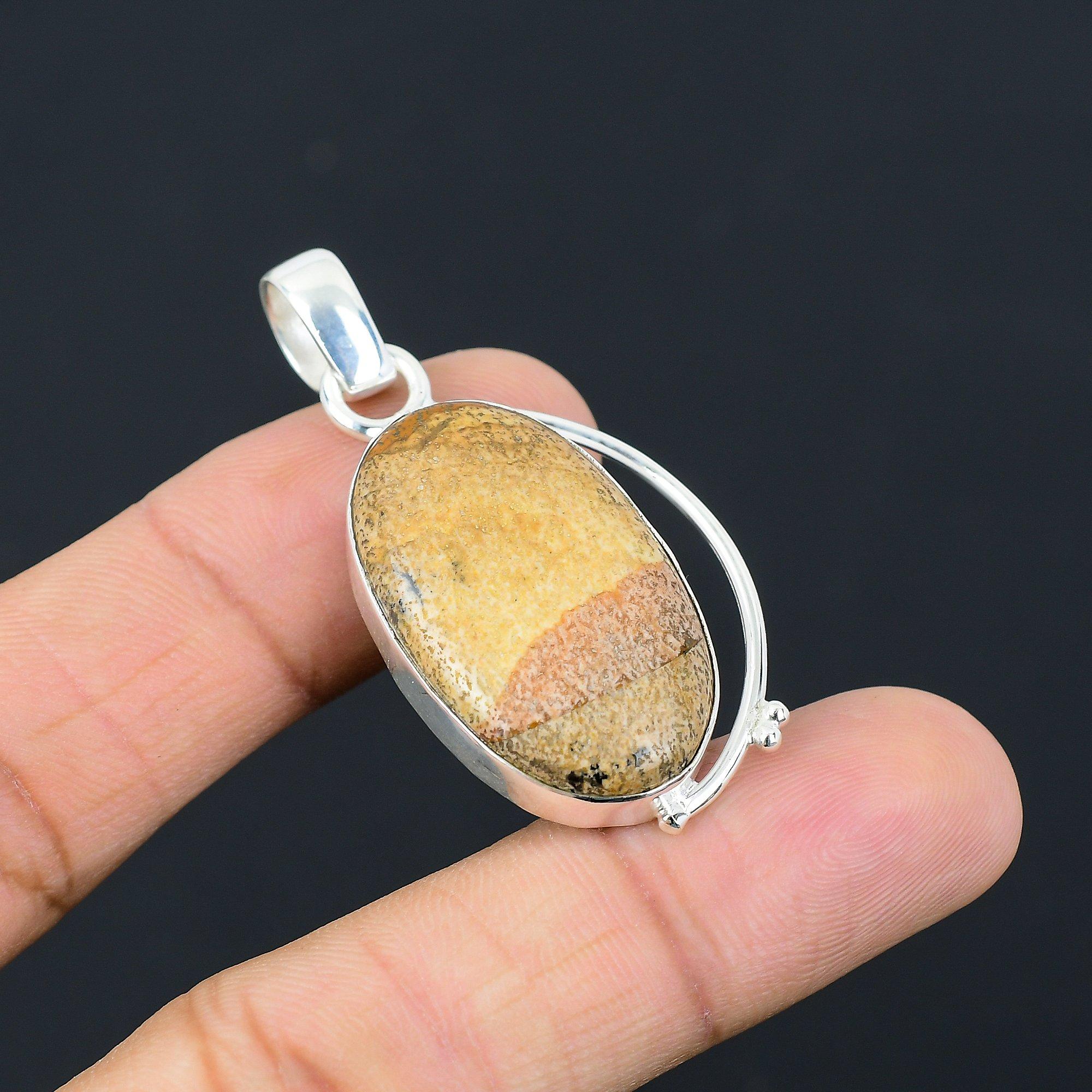 

925 Silver Oval Picture Jasper Gemstone Trendy Wife Anniversary Wedding Pendant