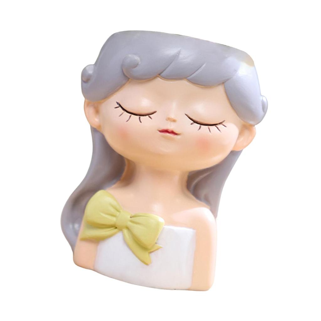 Girl Flower Pot Plant Container Cute Ornament Home Decoration Gift with Drainage