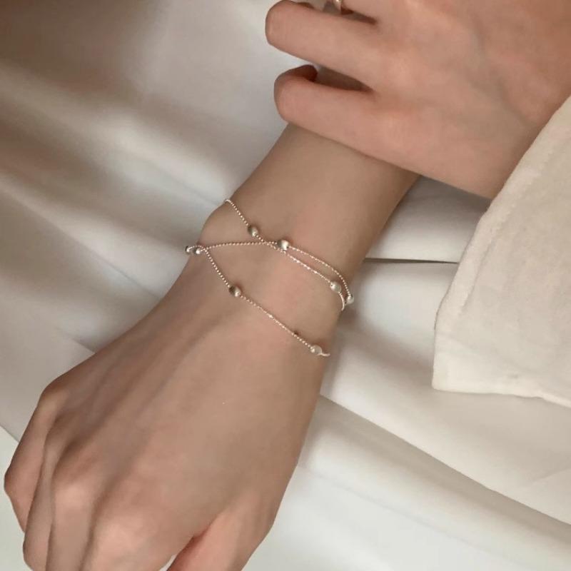 Three Layer Silver Round Bead Bracelet Women Minimalist Luxury Fashion Jewelry