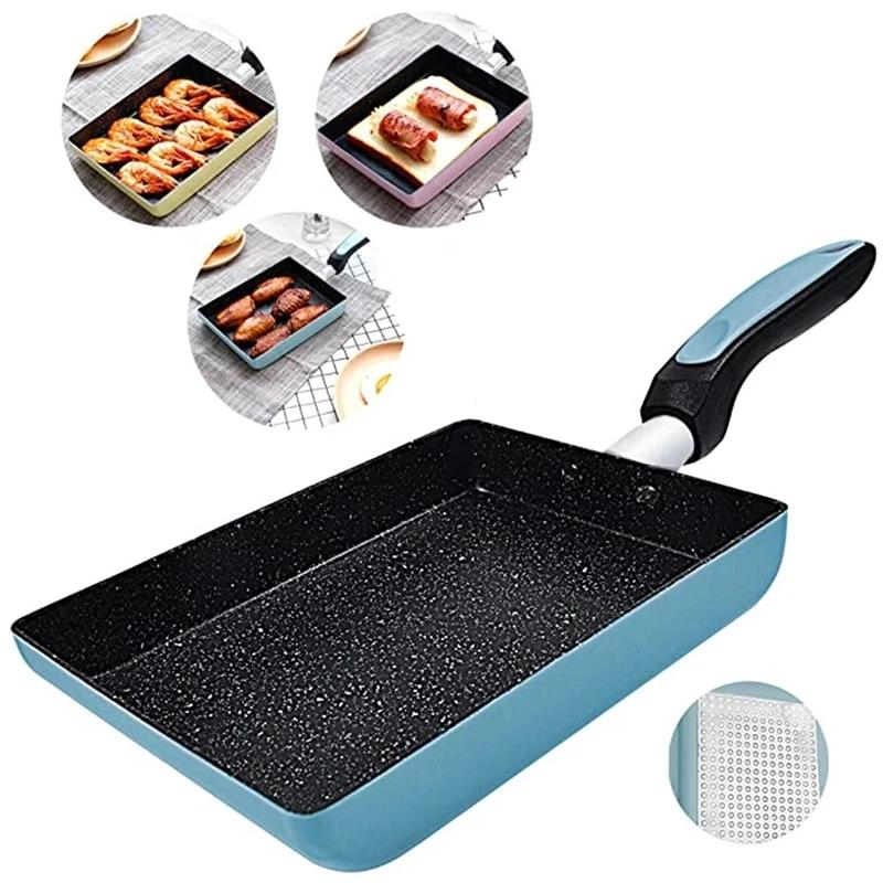 Pogrubiona Japońska Patelnia do Omletów / Patelnia Tamagoyaki, Nieprzywierająca Prostokątna Mini Patelnia do Smażenia Jajek - Żeliwo / Stop Aluminium
