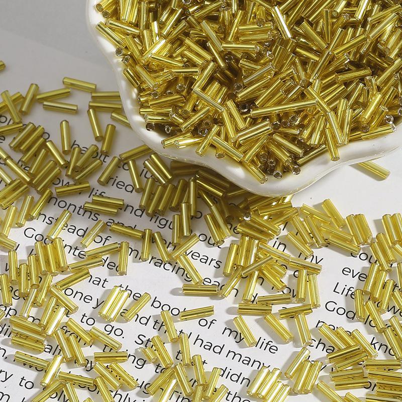 Silver-Filled 2x7mm Rice Tube Glass Beads for Handmade DIY Jewelry and Clothing Accessories