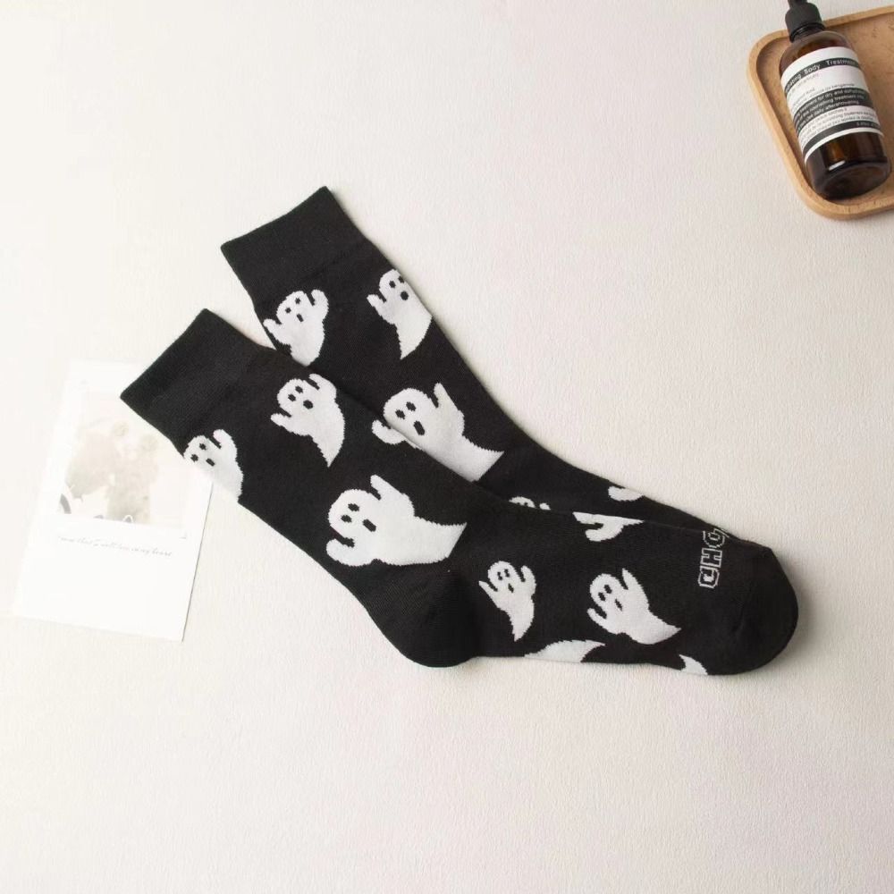 Streetwear Halloween Ghost Socks Cartoon Mid-Calf Socks Sweat Absorbent Socks Women  Students