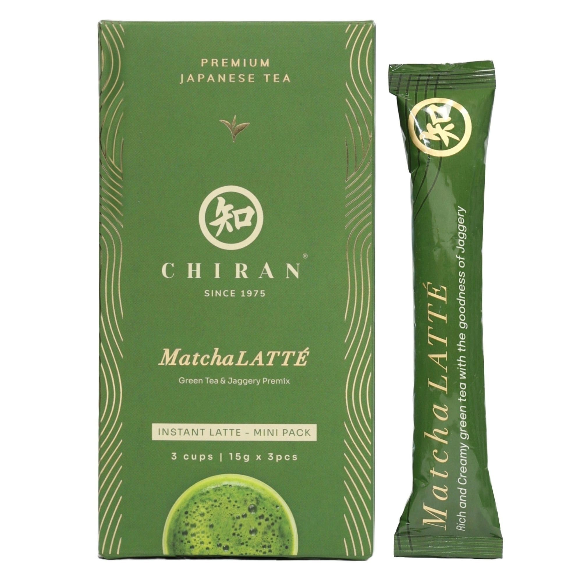

CHIRAN Instant Matcha Latte | Iced latte premix | Product of Japan | 3 * 15 gm Instant Premix Sachets | Matcha, Real Milk Powder, Sugar & Jaggery