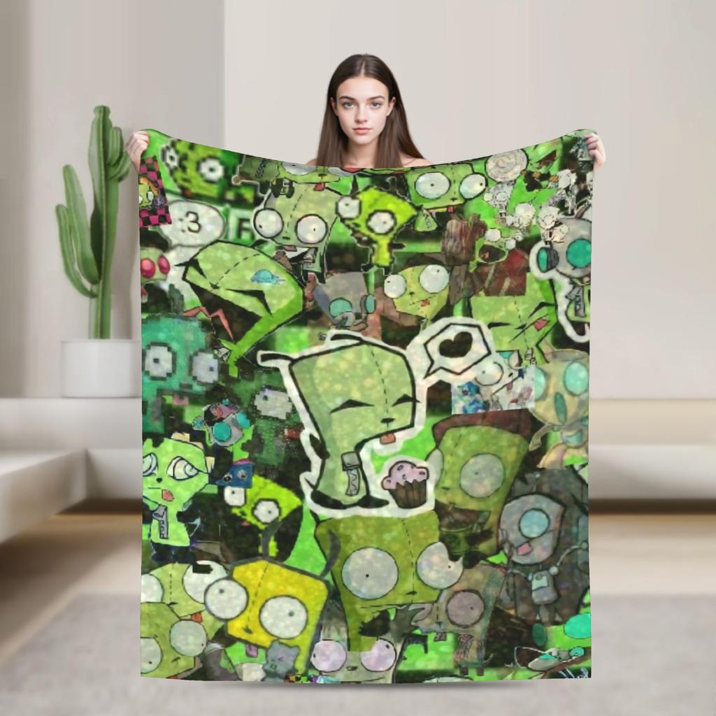 Gir Invader Zim Cartoon  Throw Blanket  Flannel Bedspread For Couch Chair Sofa Bed Funny Sofa Bed Cover