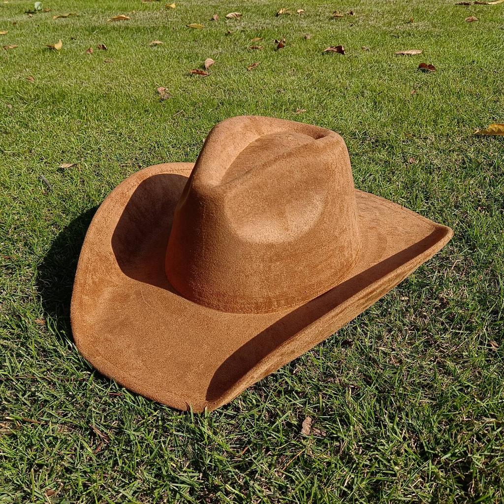 Cappello fedora western cowboy classico con top concavo convesso in camoscio a tesa larga uomo e donna cappello da cowboy moda festa cappello a tesa larga cowgirl