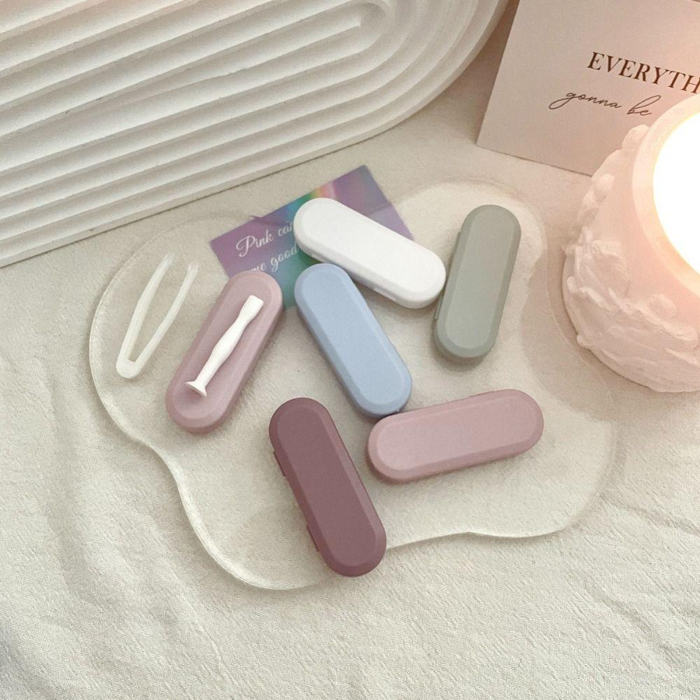 Candy Color Contact Lens Case Kit Portable Retro Contact Lens Inserter Frosted Finish with Tweezers and Suction Stick