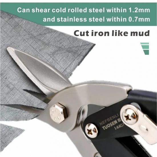 10 Inch Industrial Tin Snips, Cuts Stainless Steel Sheet Metal, Galvanized Iron with Compound Leverage for Heavy Duty Work