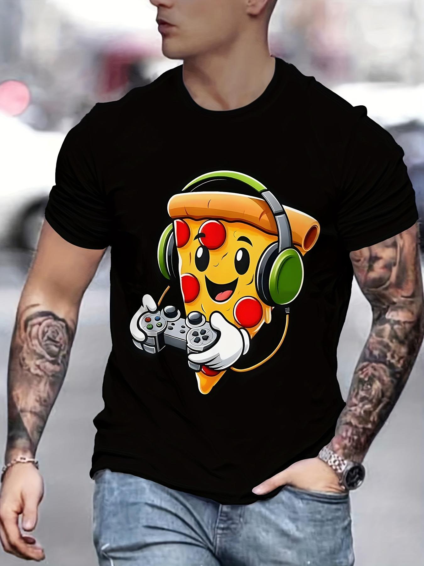 

Мужская 3D футболка с мультяшным принтом пиццы для гейминга | Повседневная полиэстеровая футболка с круглым вырезом | Яркая, машинная стирка S