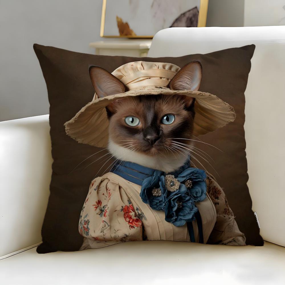 classic theme Renaissance Royal Cat Cushion Cover Soft EasyWash Pillow Case Versatile for Couch Bed Travel and Office