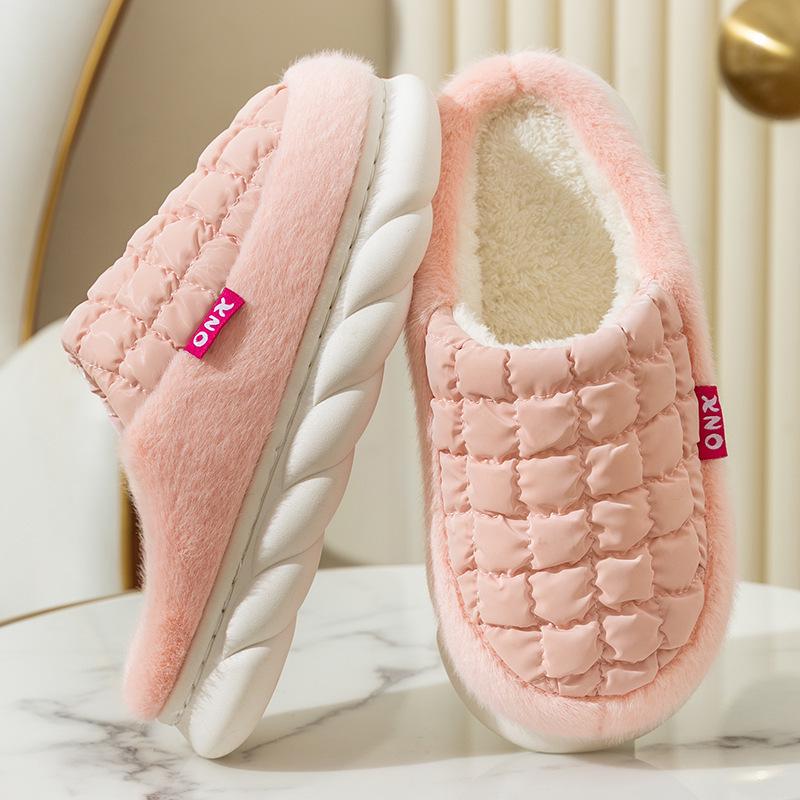 Women's Fleece-Lined Thick-Soled Cotton Slippers - Non-Slip, Warm, Soft-Soled for Autumn/Winter 2025