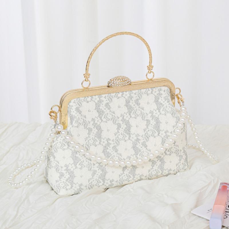 Rhinestone lace dinner bag new shiny pearl handbag relief antique messenger bag small bag