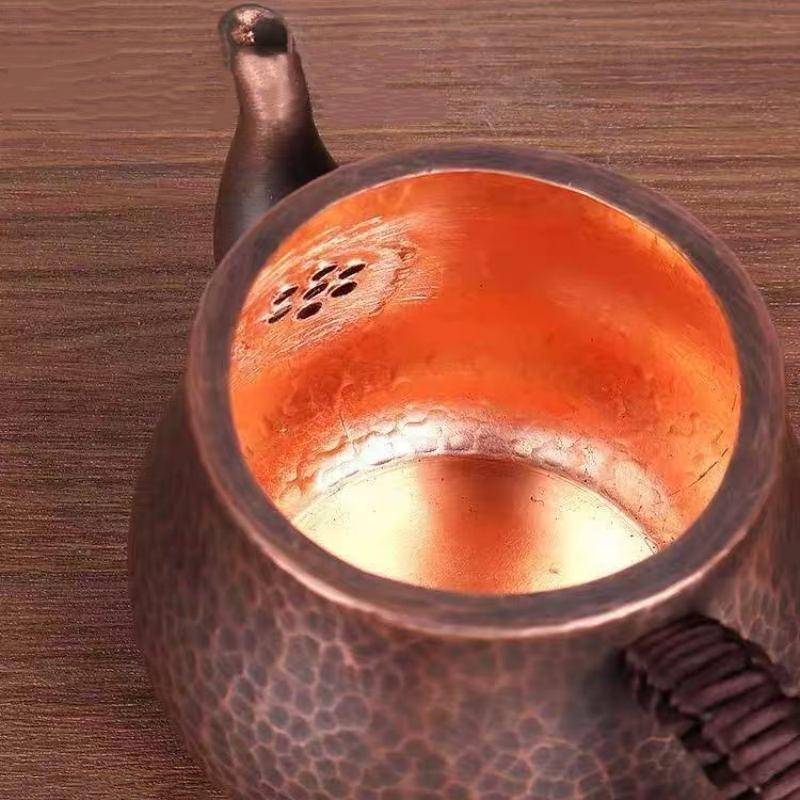 Vintage Copper Coffee Pot,Hammer Texture Weave Handle 500 ml With lid Heat Resistant Filter Water Kettle,Handcrafted Teapot