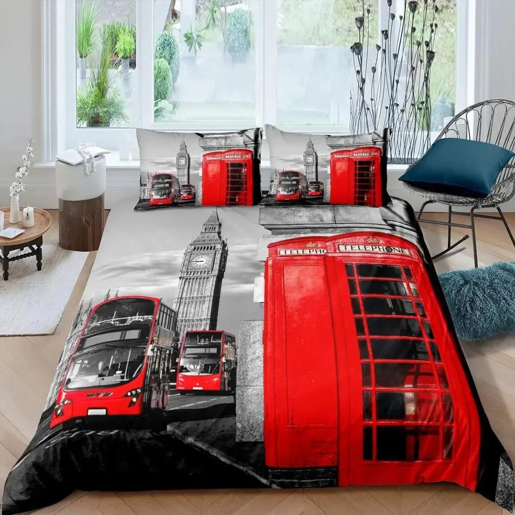London Telephone Booth The Big Ben Comfortable Duvet Quilt Cover Pillowcase Bedding Set Children Bedroom Decoration Home Textile