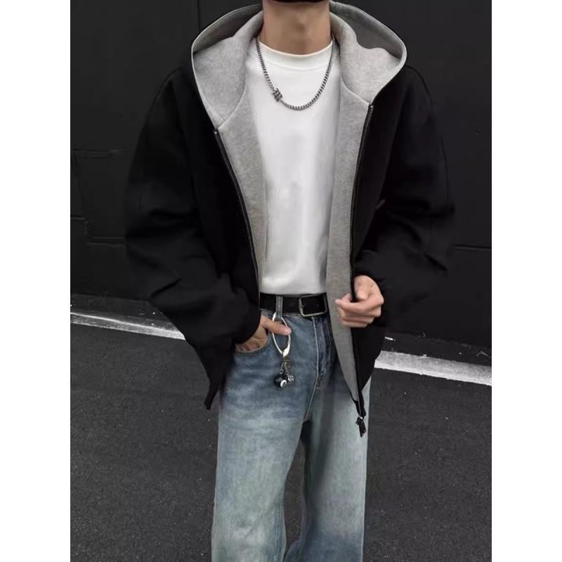 Men's Plus Size Heavyweight Double Zipper Hoodie, Autumn/Winter Cardigan Outerwear