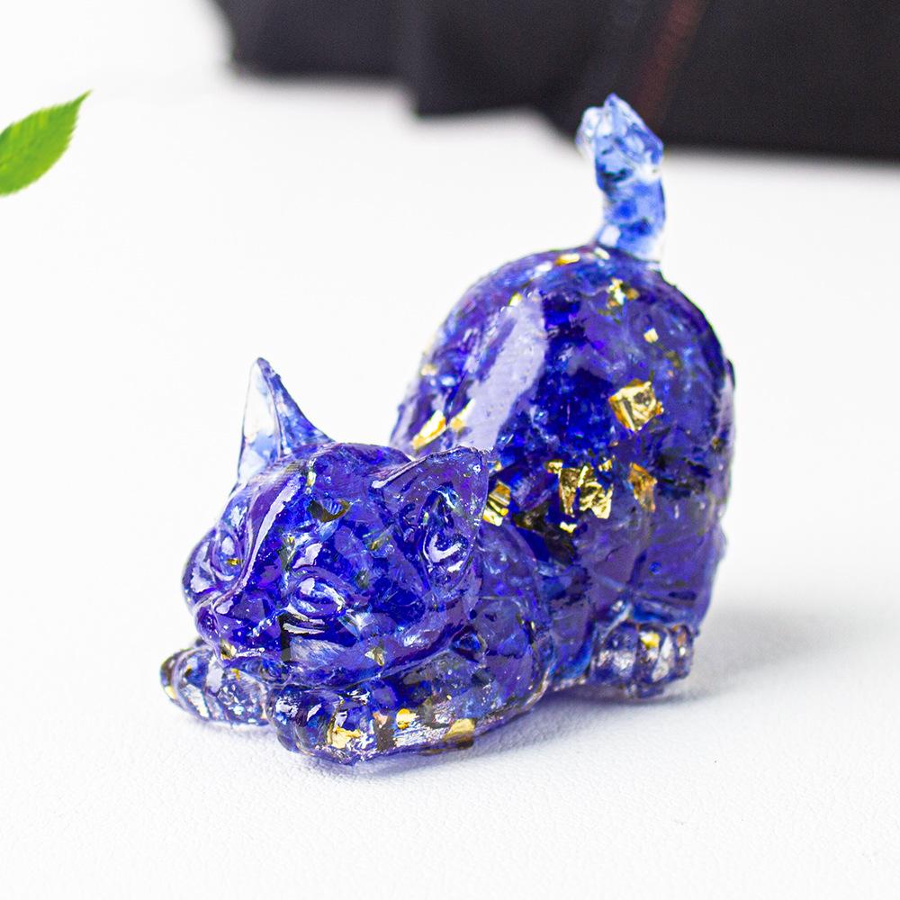 Crystal Cat Resin Decor Healing Desk Ornament Cute Animal Sculpture for Home Office Lucky Gift
