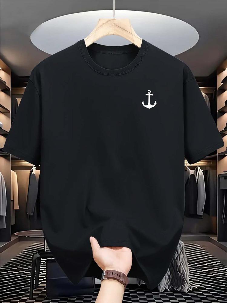 

Men s Summer Cotton Fashion Casual Loose Classic Anchor Pattern Print Sports Round Neck Casual Trend T-shirt 4XL