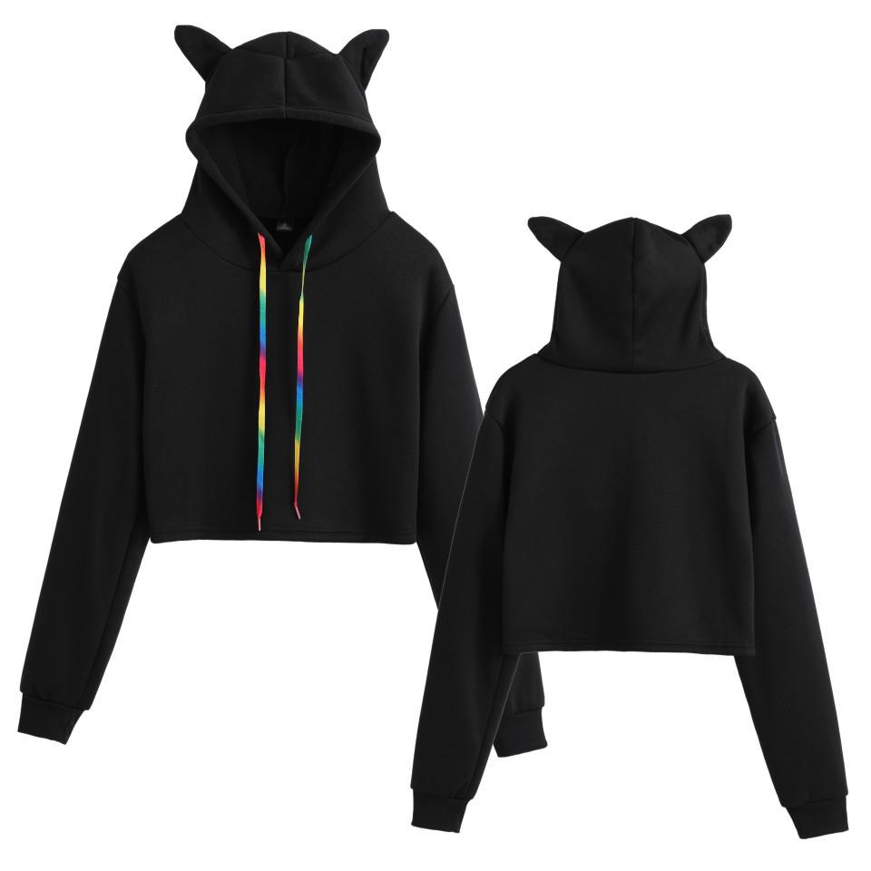 Katzenohren Crop Top Sexy Hoodie für Damen - Leere Version, Musterunterstützung