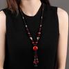 GEMCHIC Collana a Maglia Stile Etnico da Donna con Pendente Lungo a Catena con Perle di Agata Pesce Rosso Gioielli Vintage Cinesi