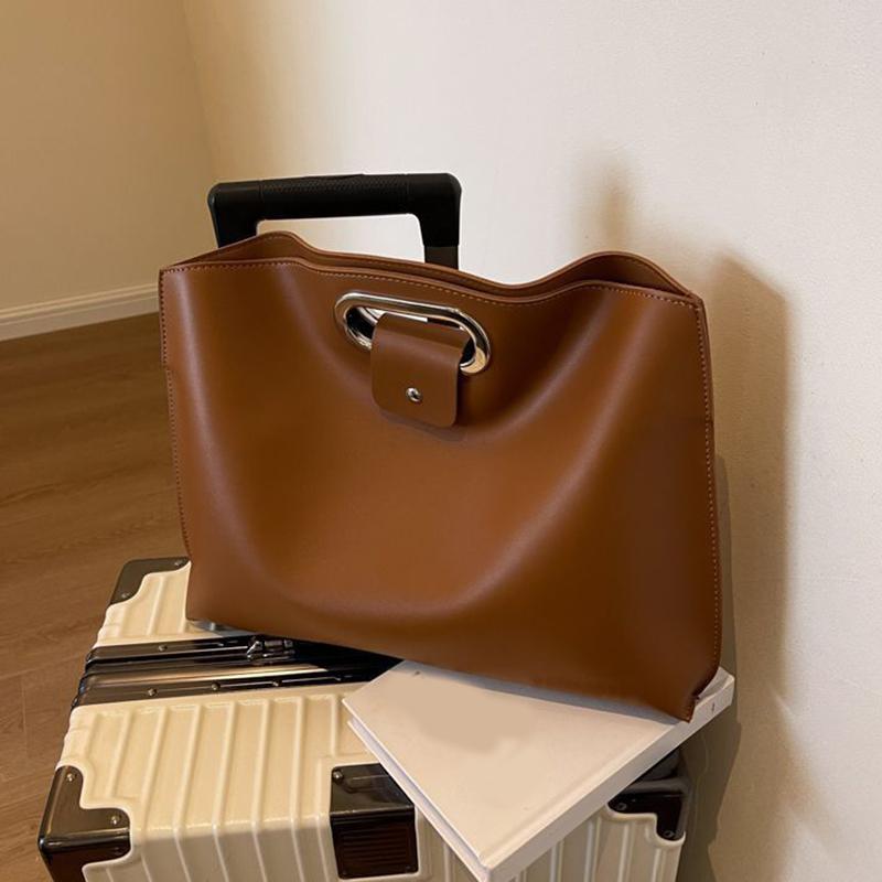 Solid Color Pu Leather Bag For Women's Fashi Large Capacity Hand-Held Bag For Work Commuting Clutch Tote Bag