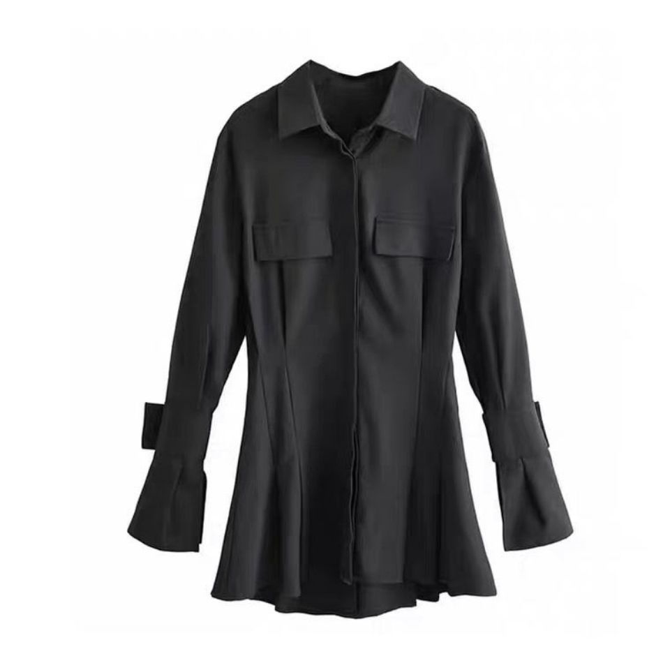 Autumn Women's Long-sleeved Shirt New A-line Shirt Black Skinny Design Sexy Dress