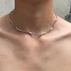 Silver Irregular Minimalist Chain Necklace, Men'S Simple Design Statement Jewelry Gift For Him