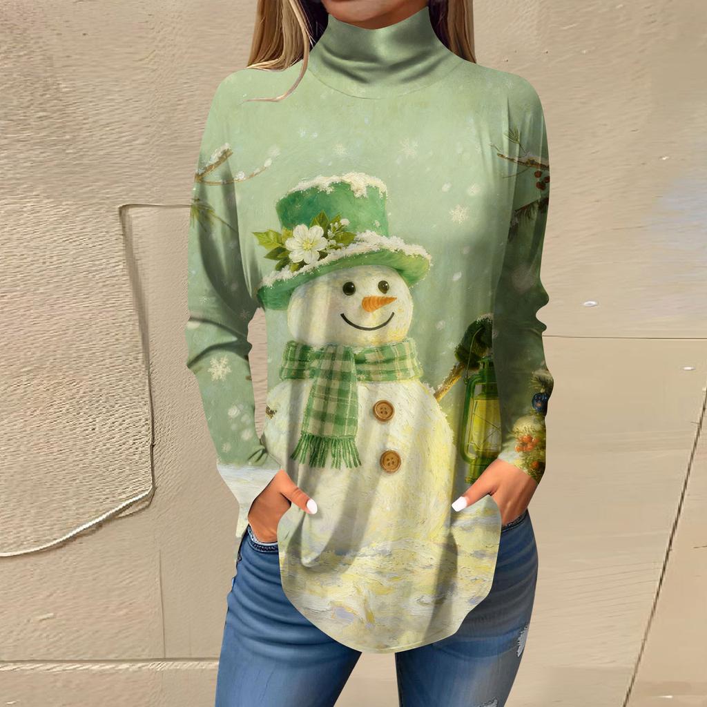Tee Shirts For Women Fall Casual Long Sleeve Shirts Sweatshirt Vintage Printed High Neck Top Pullover