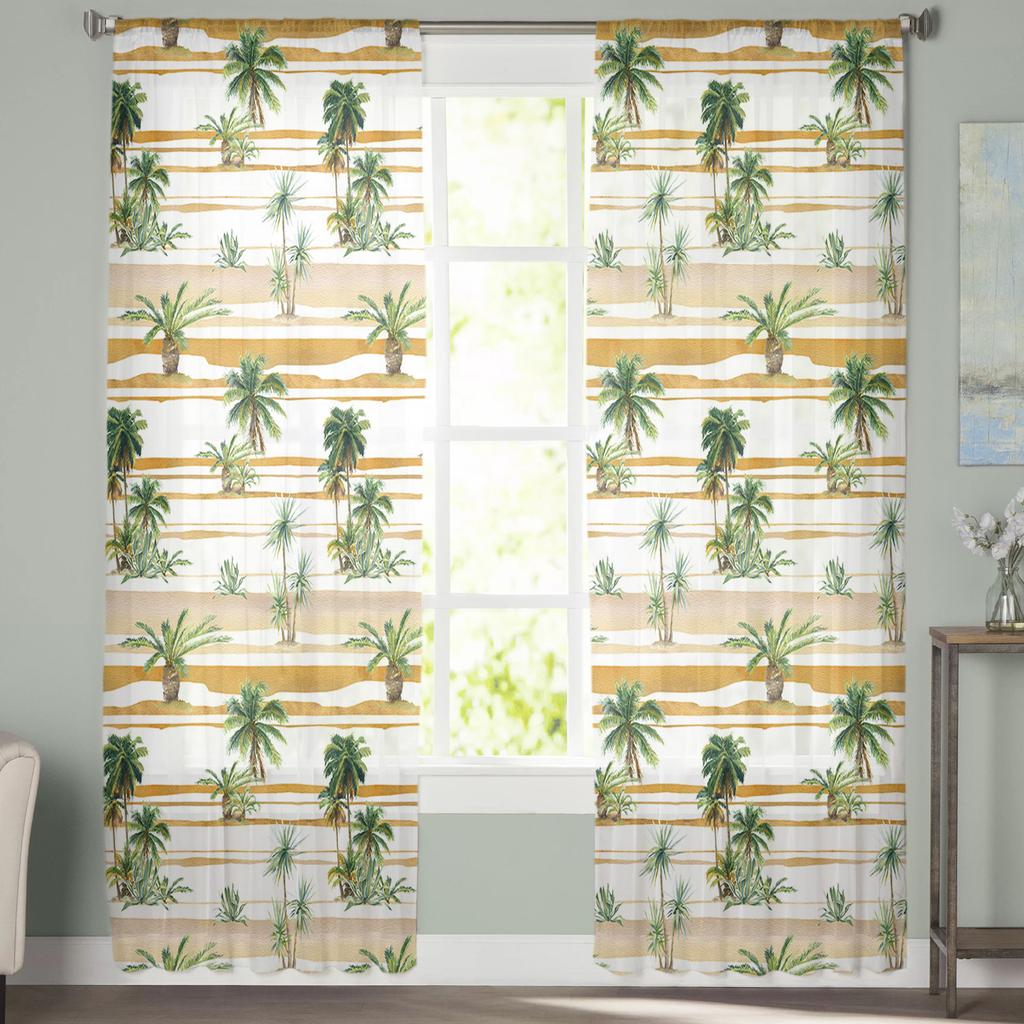 Tropical Palm Tree Sheer Chiffon Curtains For Living Room Bedroom Summer Window Drapes Home Decor