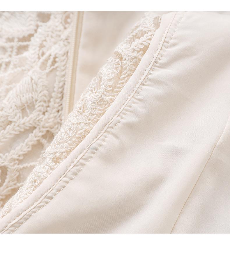 French Sequin Embroidered Lace Dress, Round Neck, Elegant Waist-Gathering, Summer Style for Women.