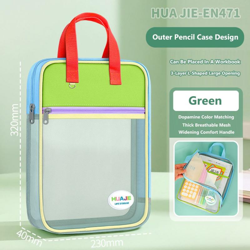 Student Handheld File Bag Dopamine Color Tote L-Shaped Zipper Mesh Folder Exam Paper Storage And Subject Organizer 727₽