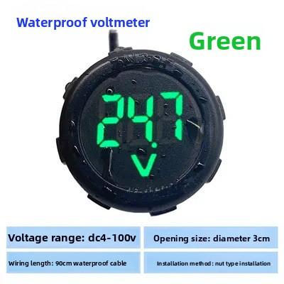 Wasserdichtes rundes DC-Voltmeter LED-Digitalanzeige 4-100V Zweidraht Universal für Fahrzeug