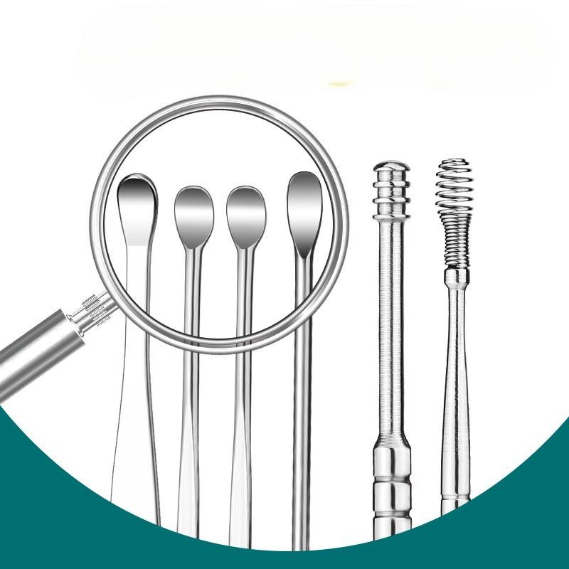 6Pcs/set  Household Portable Ear Spoonscoil Spring Ear Picking Tool Ear Picking Set 6-piece Set, Ear Digging Spoons Femal