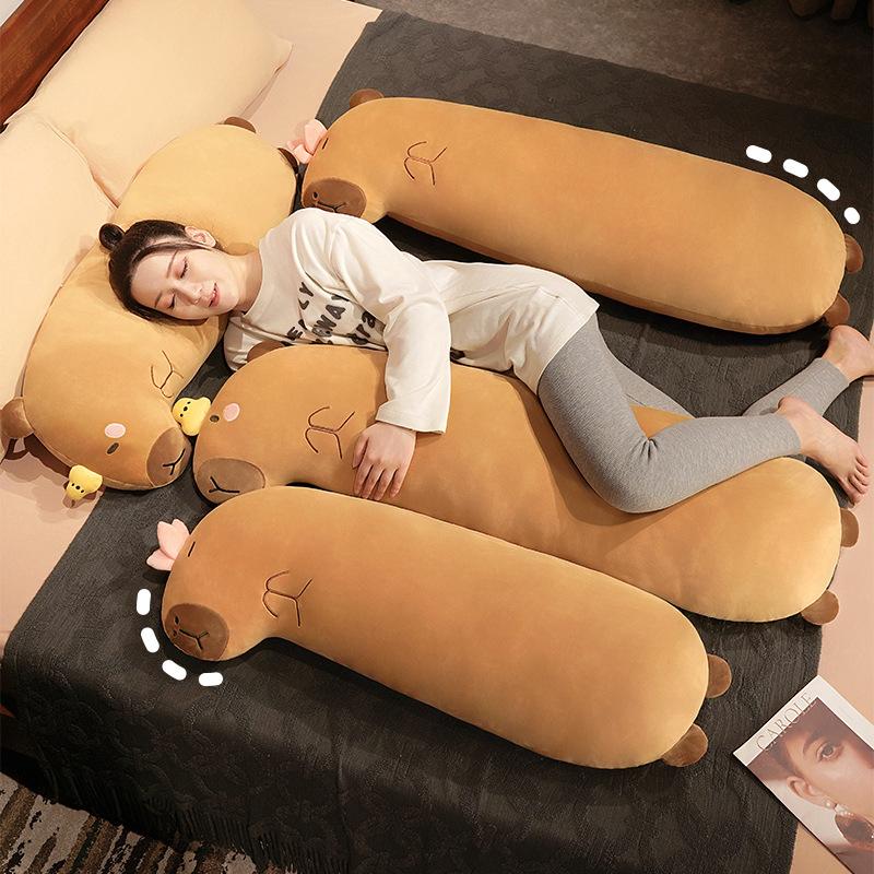Jessica Chen Unisex Brown Non-Toxic Capybara Long Sleeping Pillow Doll Plush Animal Cute Plushie Stuffed Peluche Toy Present