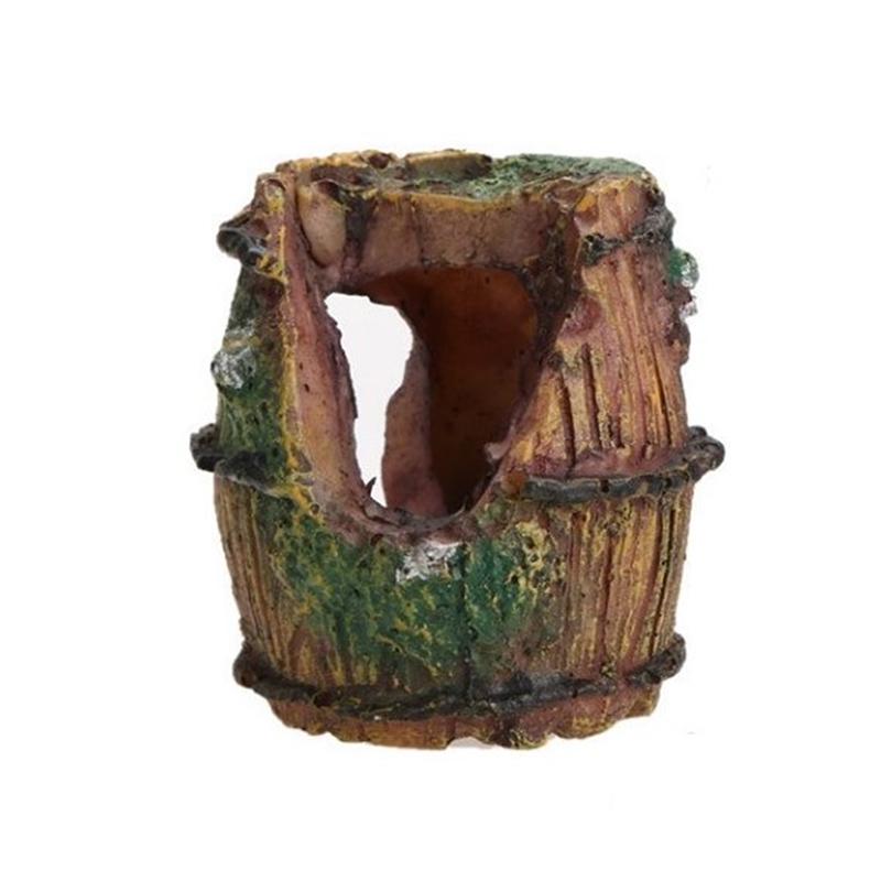 

Aquarium Ornaments Decorations Artificial Resin Barrel Landscaping Accessories жовтий