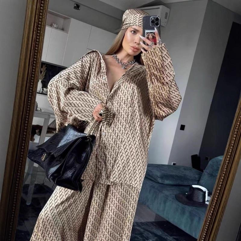 Fashionable Printed Loose and Comfortable European-style Long-sleeved Pants for Summer, Lightweight Set
