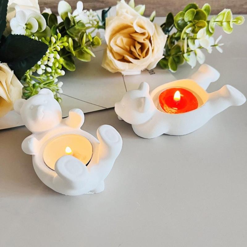 Candle Holder Silicone Mold Candle Bracket Molds Bear Shape Handmade Art Supplies Suitable for Making Candle Holder