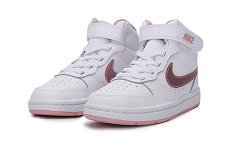 Nike Court Borough 2 Mid Casual Slip Resistant Abrasion Resistant Mid top Kids' Skateboarding Shoes White Pink Kids' CD7783-105