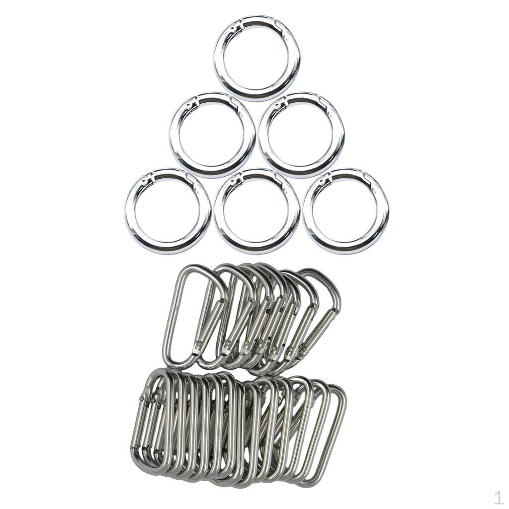 20pcs Carabiner Buckle + 6pcs Round Snap Hooks Clip 25mm