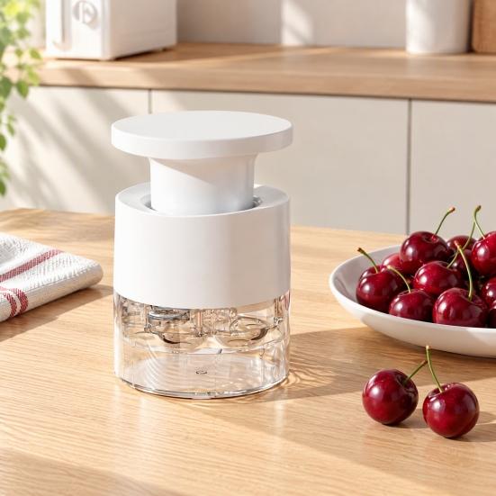 Kitchen Gadget for Fruits 7-in-1 Cherry Pitter Tool with Bottom Tray, Portable Fruit Seeds Remover Seven Hole Cherries Olives, Manual Multi-hole Corer